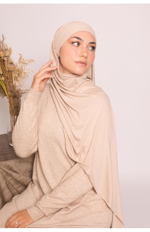 Hijab jersey luxe soft prêt à nouer taupe clair