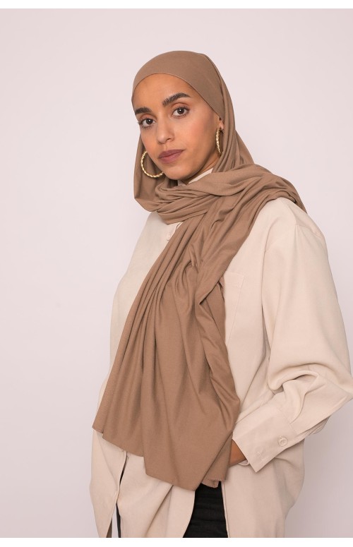 Hijab jersey lux soft taupe foncé boutique musulmane pour femme 