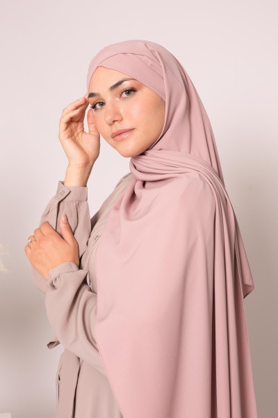 Hijab croisé à nouer soie de médine vieux rose