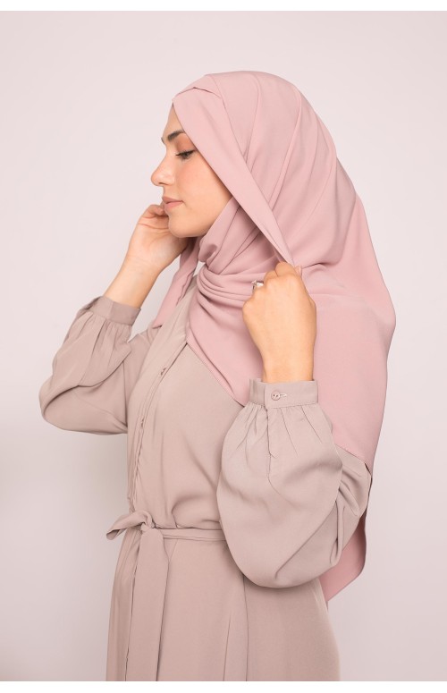 Hijab croisé à nouer soie de médine vieux rose