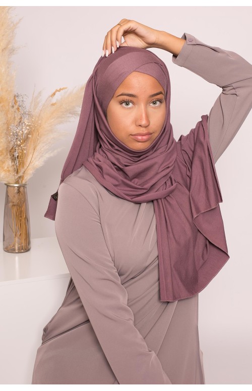 Hijab croisé jersey luxe soft prêt à nouer prune boutique musulmane