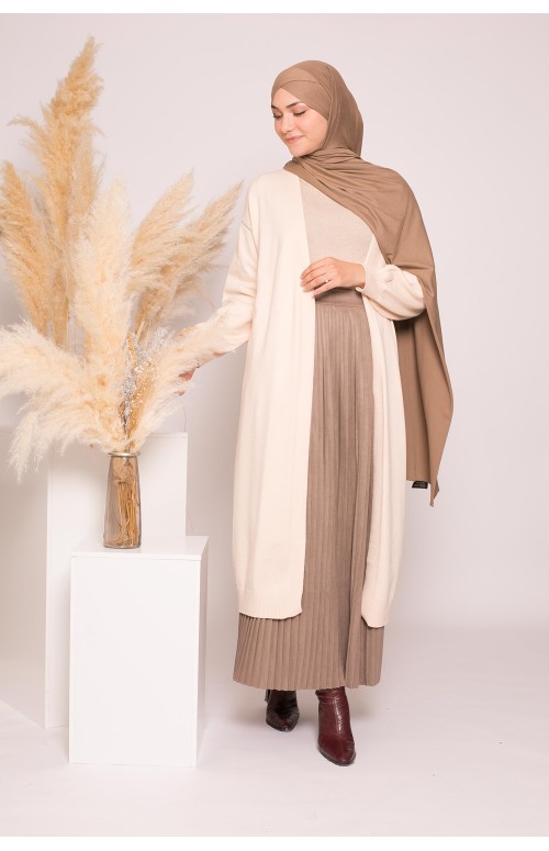 Jupe longue plissé simili daim taupe prêt à porter pour femme musulmane