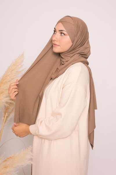 Hijab croisé jersey luxe soft prêt à nouer taupe foncé