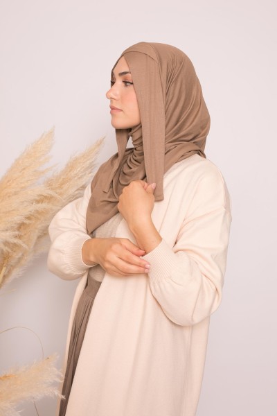 Hijab croisé jersey luxe soft prêt à nouer taupe foncé