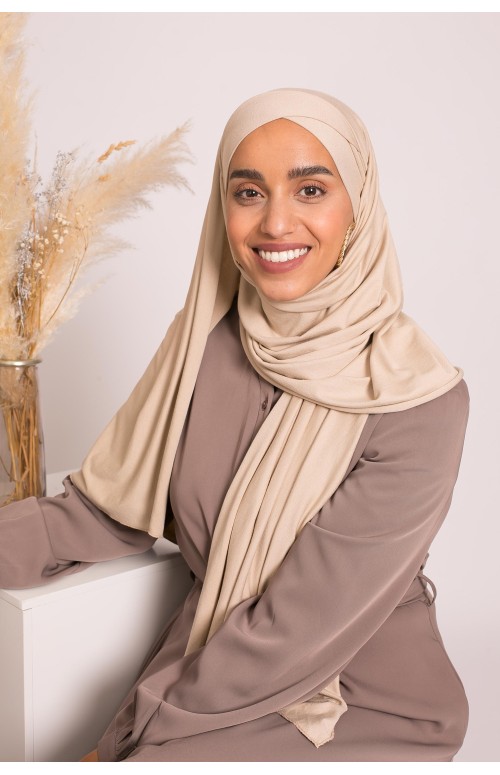 Hijab croisé jersey luxe soft prêt à nouer taupe clair