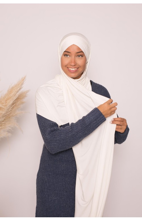 Hijab croisé jersey luxe soft prêt à nouer blanc cassé