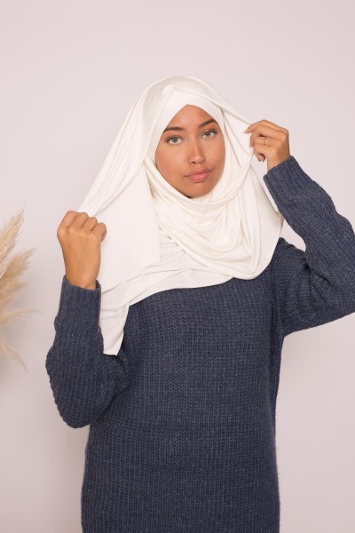 Hijab croisé jersey luxe soft prêt à nouer blanc cassé