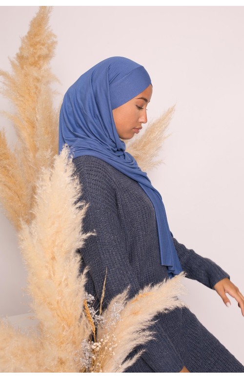 Hijab croisé jersey luxe soft prêt à nouer denim