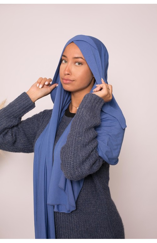 Hijab croisé jersey luxe soft prêt à nouer denim