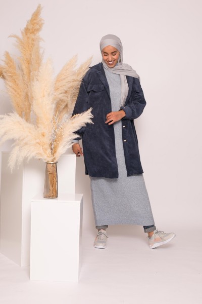 Robe pull col montant bleu modeste fashion pour femme musulmane
