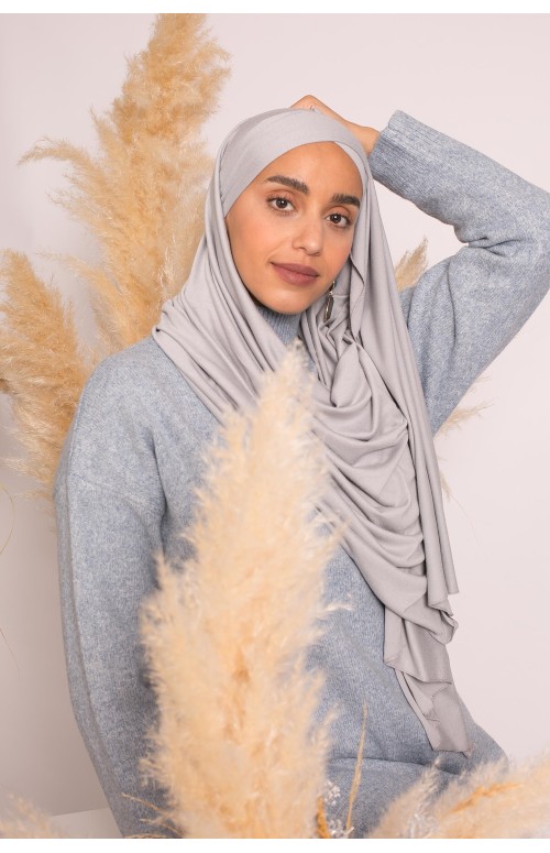 Hijab croisé jersey luxe soft prêt à nouer gris boutique musulmane