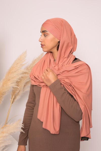 Hijab gekreuzter Jersey, luxuriös, weich, fertig zum Binden, Pfirsich