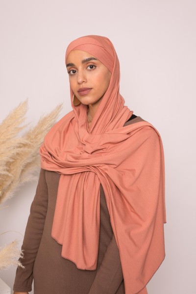 Hijab croisé jersey luxe soft prêt à nouer pêche