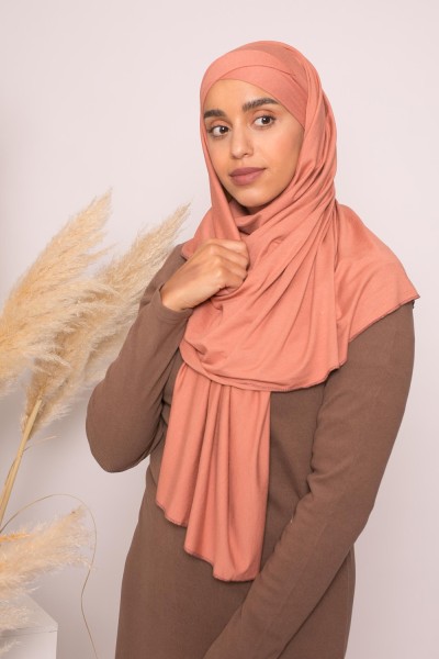 Hijab jersey cruzado lujo suave listo para atar melocotón