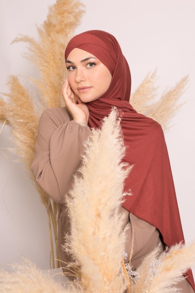 Zweireihiger Hijab-Luxus-Jersey aus weichem, fertig zum Binden, dunkler Ziegelstein