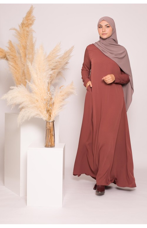Robe longue et évasée brique foncé pour femme musulmane boutique hijab modeste fashion
