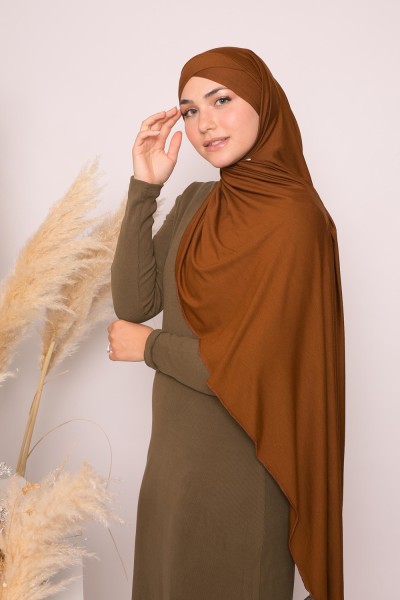 Hijab crossover suave jersey de lujo listo para atar moca