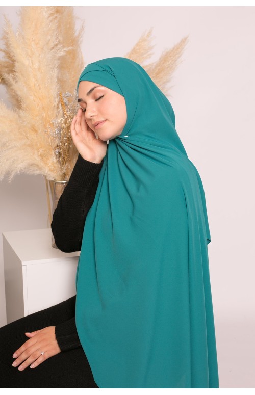 Hijab croisé à nouer soie de médine vert saphir