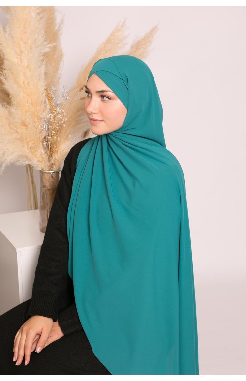 Hijab croisé à nouer soie de médine vert saphir