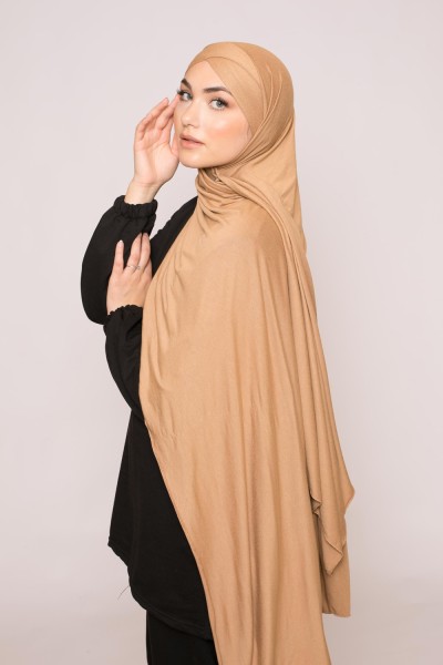 Hijab gekreuzter Jersey, luxuriös, weich, fertig zum Binden, Karamell