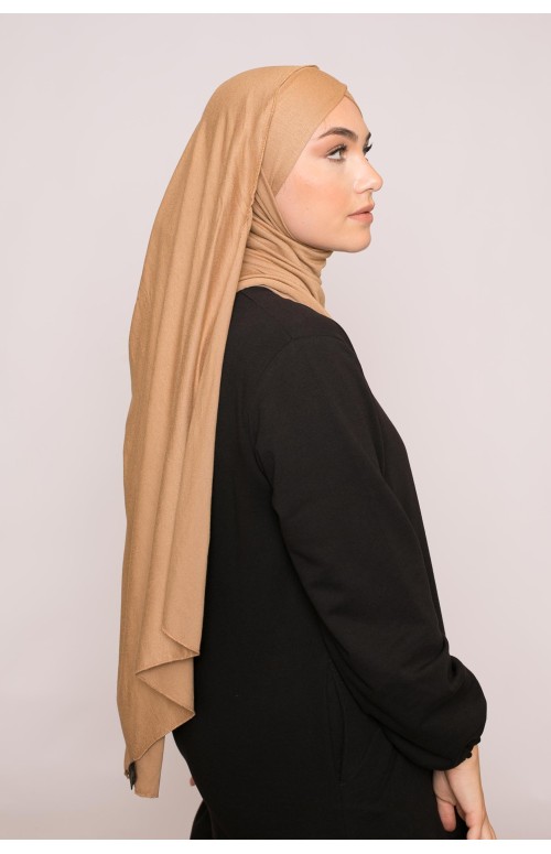 Hijab croisé jersey luxe soft prêt à nouer caramel