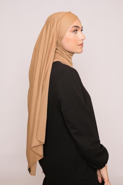 Hijab gekreuzter Jersey, luxuriös, weich, fertig zum Binden, Karamell