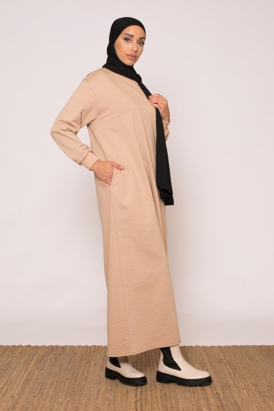 Robe sweat beige foncé sport wear pour femme musulmane boutique hijab pas cher