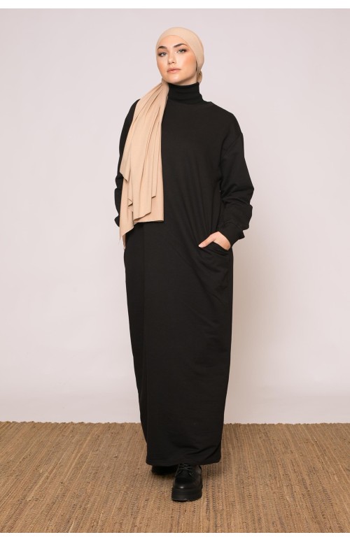 Robe sweat noir mi saison vêtement musulman boutique hijab shop moderne