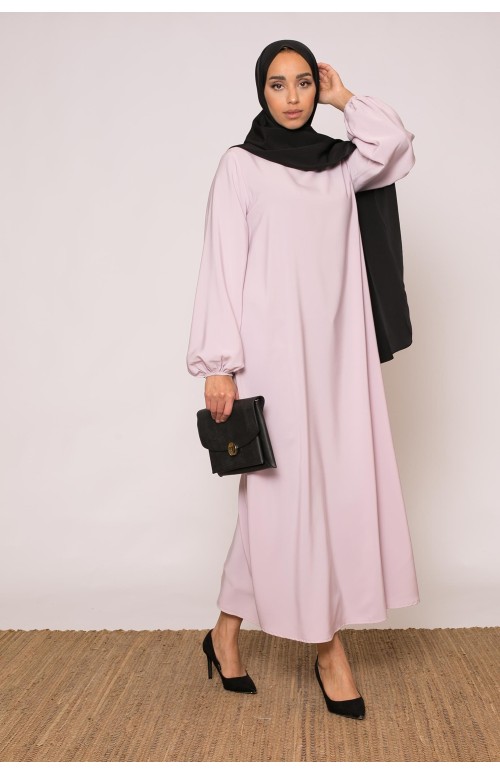 Robe kristal manche bouffante lilas rosé boutique hijab musulmane