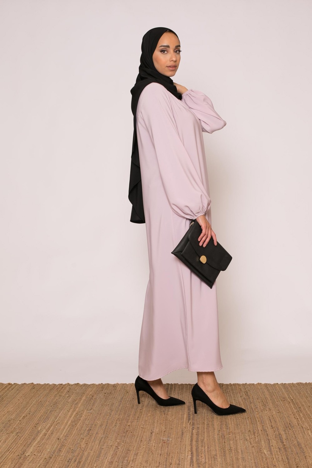 Robe kristal manche bouffante lilas rosé boutique hijab musulmane