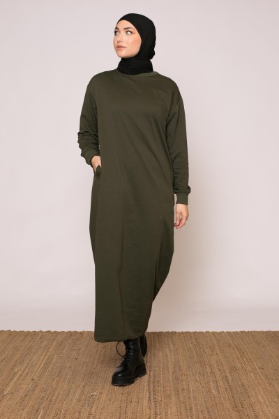 Robe sweat kaki vêtement modeste pour femme musulmane hijab shop