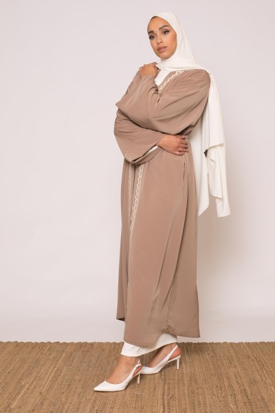 Kimono kristal brodé taupe pour femme musulmane boutique hijab