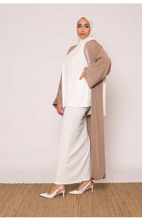 Kimono kristal brodé taupe pour femme musulmane boutique hijab