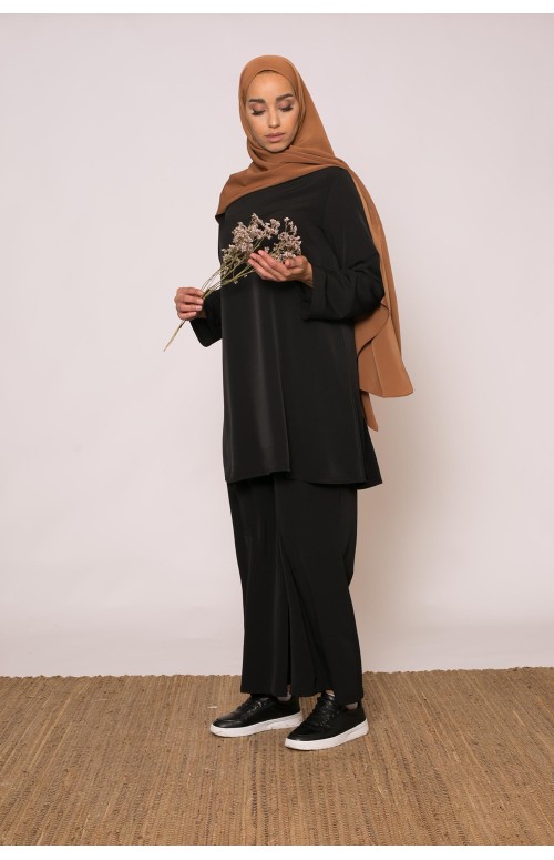 Ensemble kristal noir pantalon large et tunique boutique musulmane