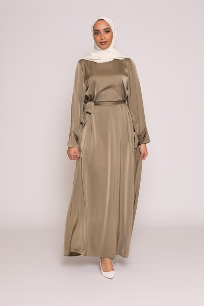 Abaya luxery satiné kaki clair