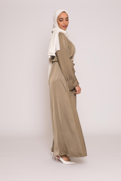 Abaya luxery satiné kaki clair