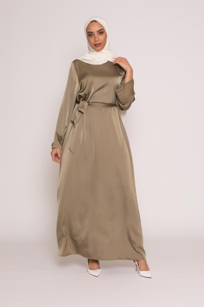 Abaya luxery satiné kaki clair