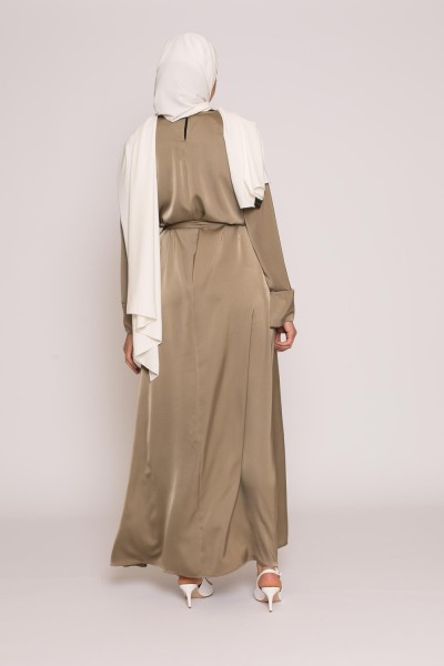 Abaya luxery satiné kaki clair