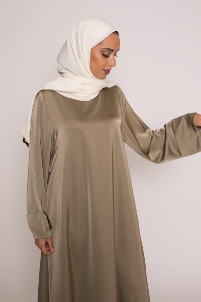 Abaya luxery satiné kaki clair