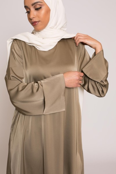 Abaya luxery satiné kaki clair
