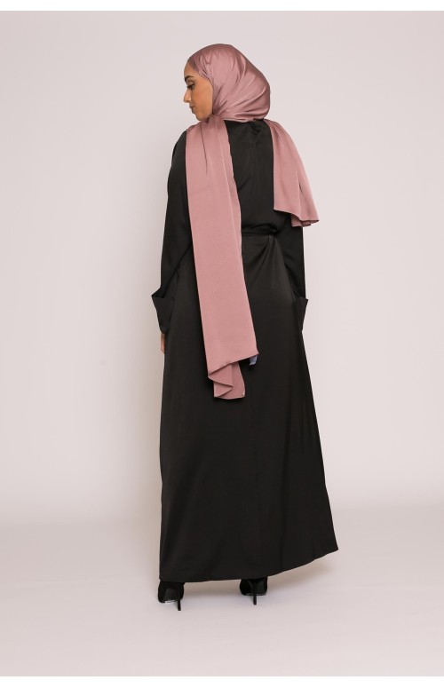 Abaya luxery satiné noir pour femme musulmane boutique hijab 