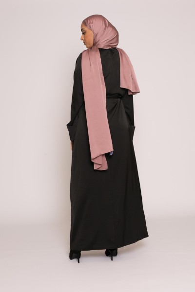 Luxus-Abaya aus schwarzem Satin