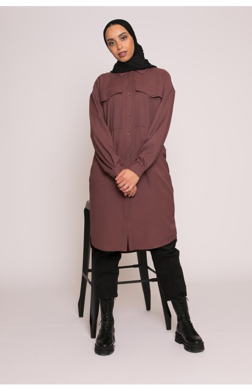 Chemise longue d'hiver prune pour femme musulmane boutique modeste