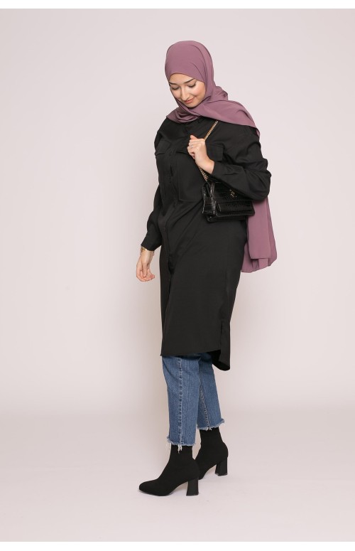 Chemise longue d'hiver noir hijab shop