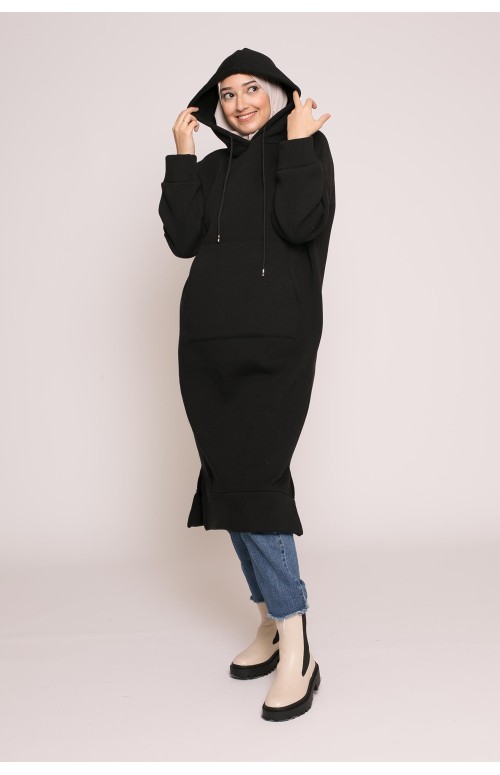 Sweat long oversize noir boutique musulmane vêtement pour femme