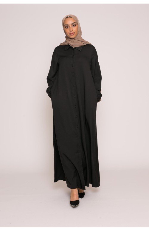 robe chemise longue noir mastoura pour femme musulane