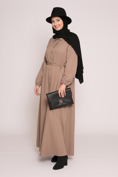 robe chemise longue taupe modeste pour femme musulmane