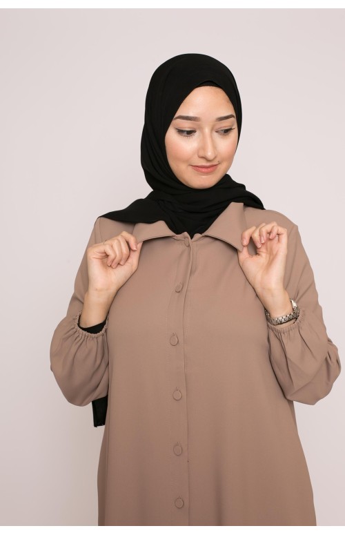 robe chemise longue taupe modeste pour femme musulmane