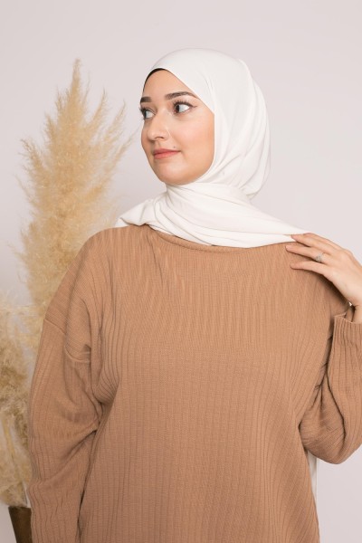 Ensemble mastour tricot côtelé beige foncé boutique musulmane