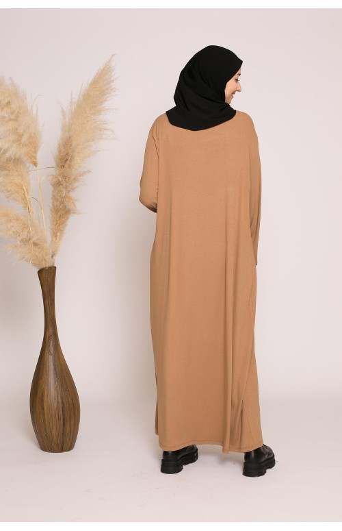 robe jersey côtelé beige foncé boutique modeste musulmane pour femme